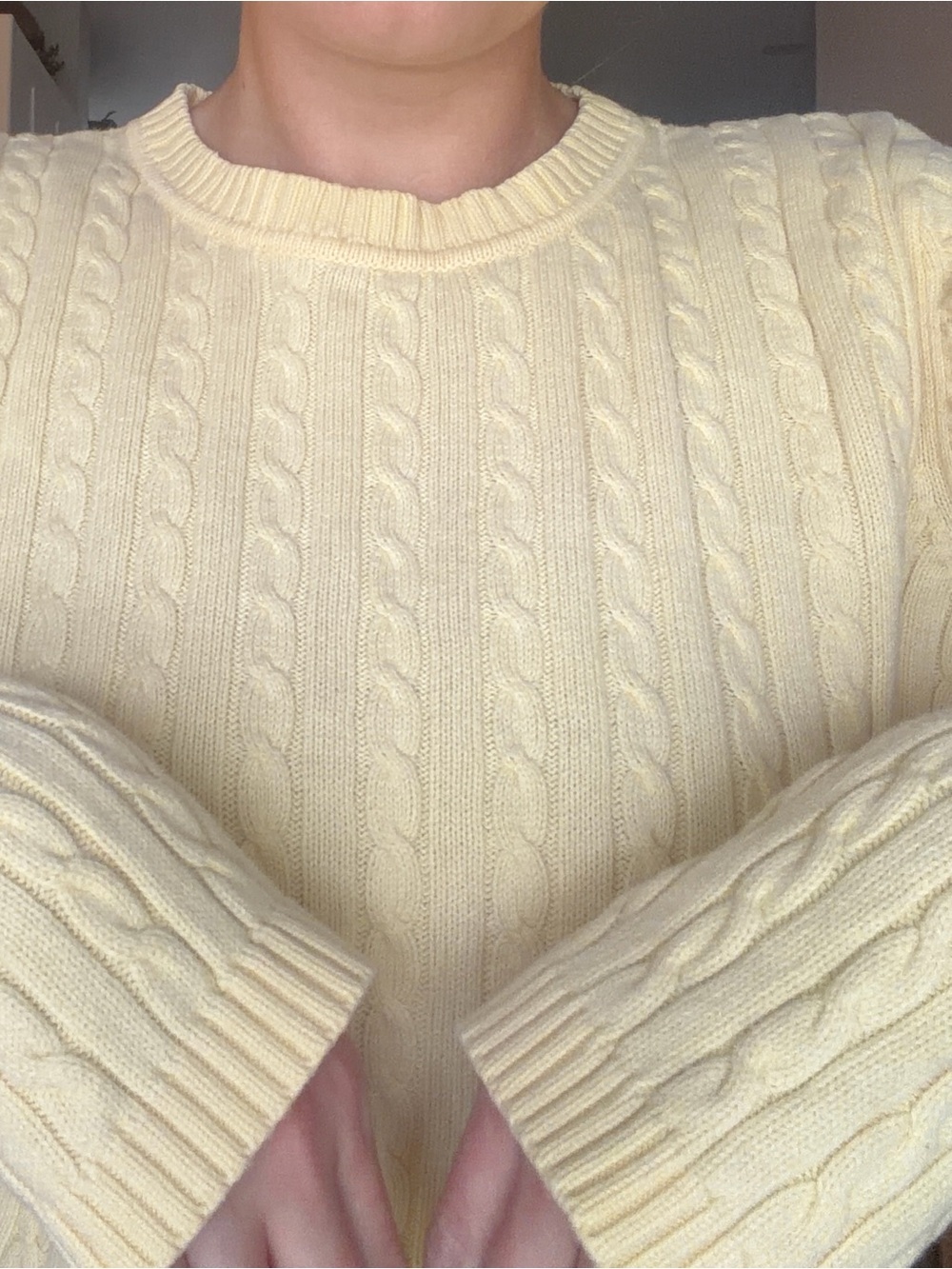 Butter Yellow Cable-Knit Crewneck Sweater - Picture 10 of 14